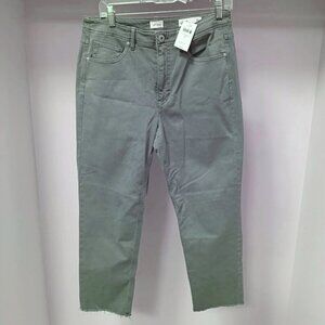 J. Jill High Rise Fringe Hem Straight Leg Crop Jeans, NWT,  Olive, Size 10